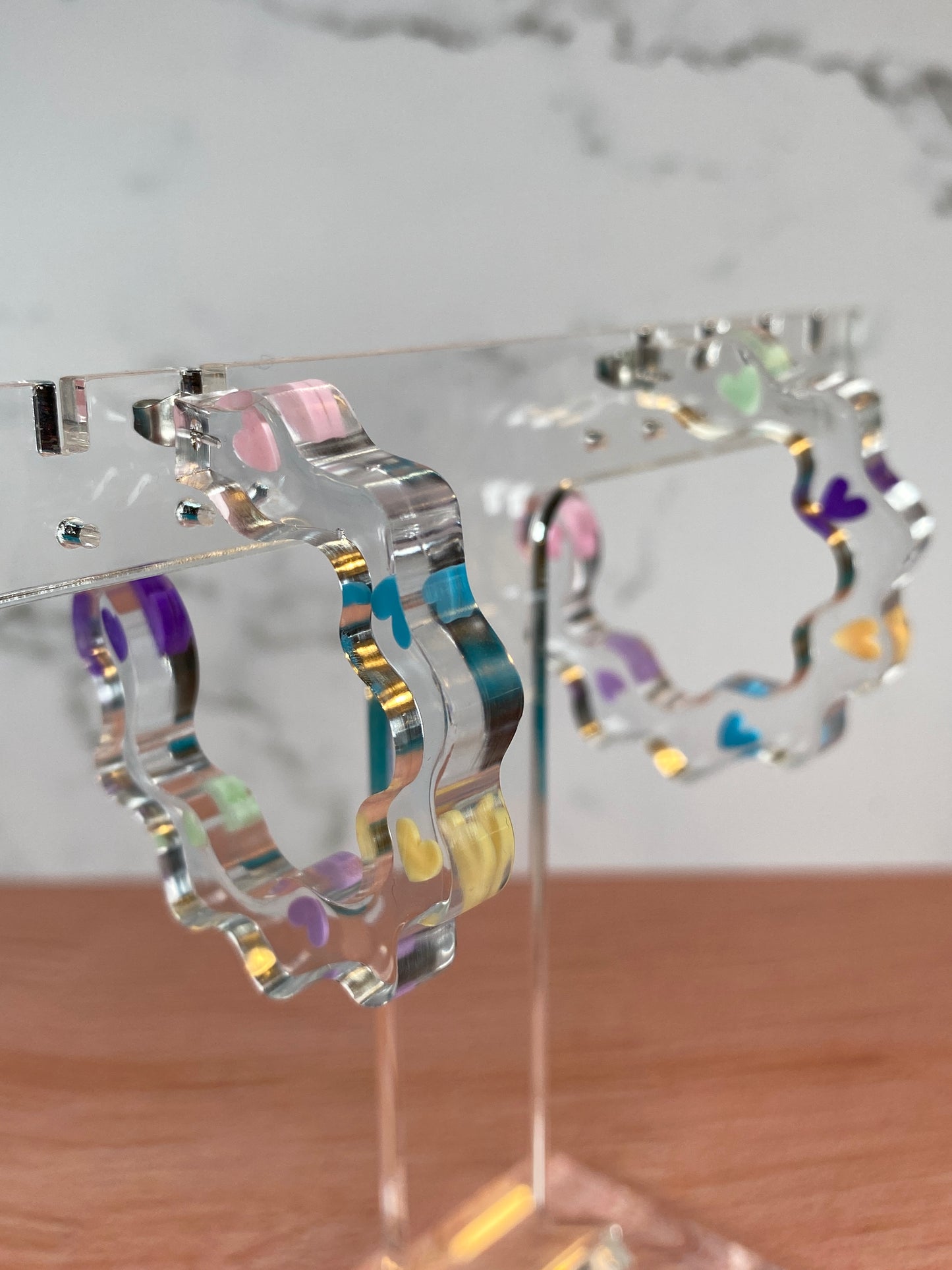 Squiggle hoops rainbow hearts