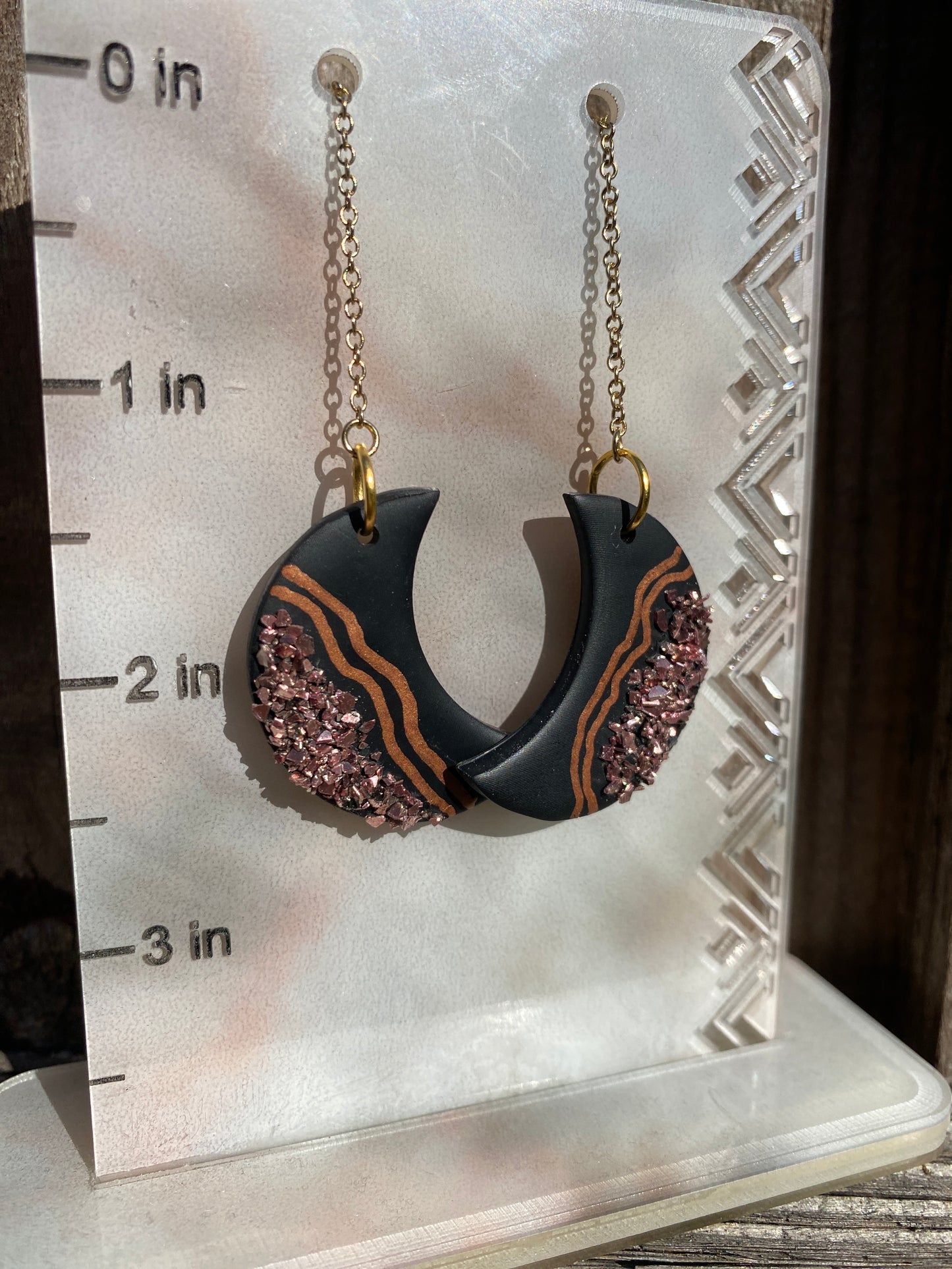 Rose gold druzy moon threader dangles