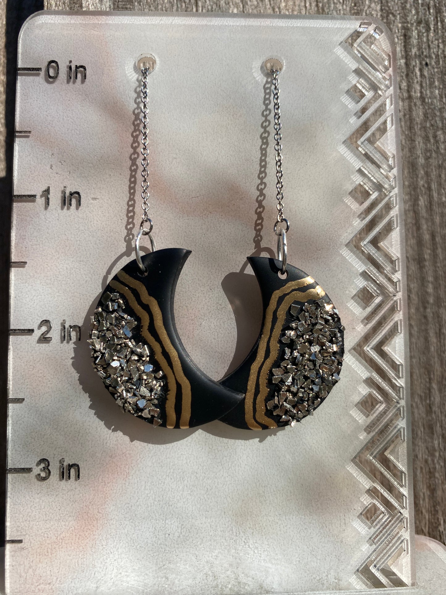 Silver druzy moon threader dangles