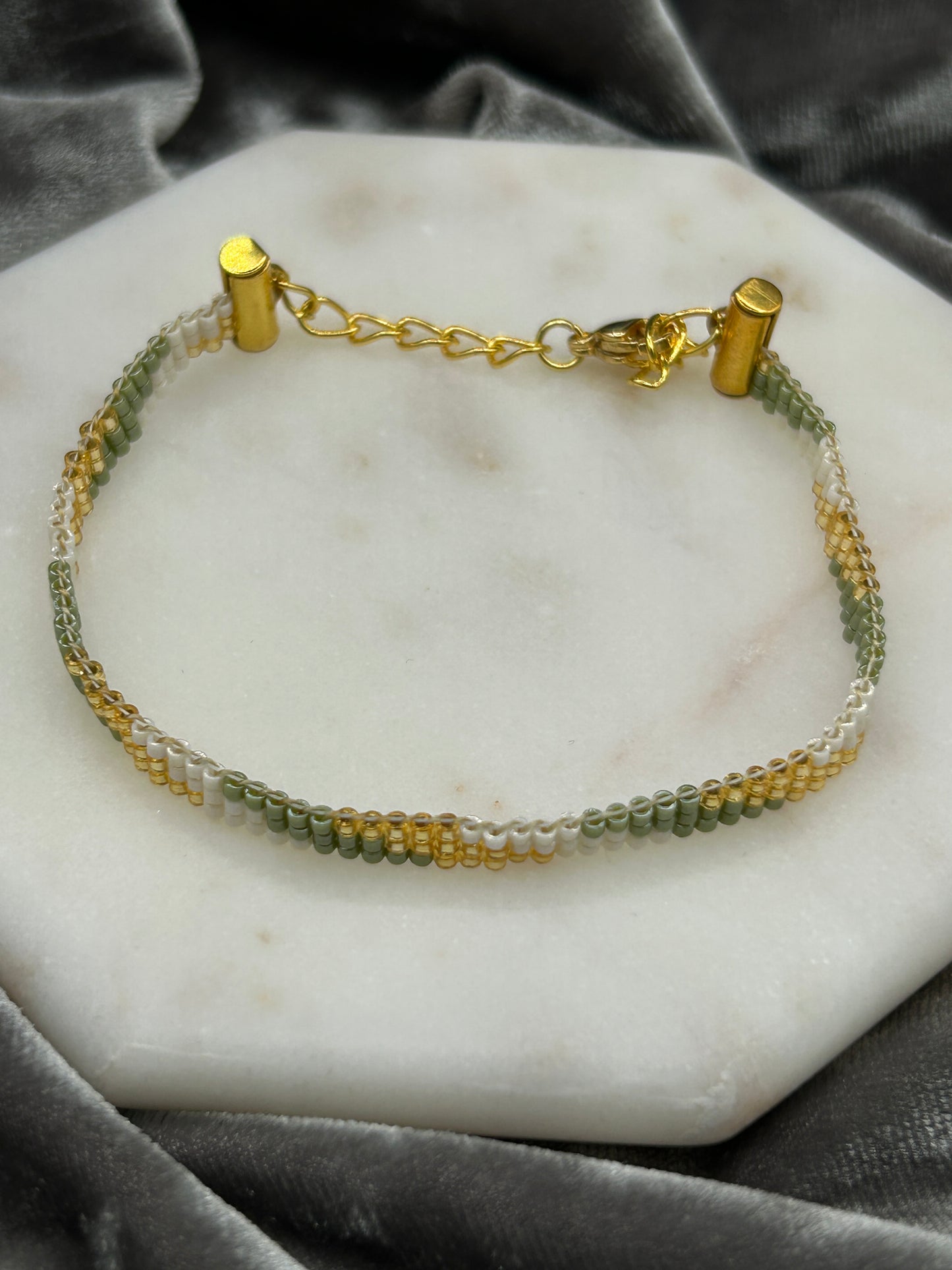 Gold white and Olive bracelet