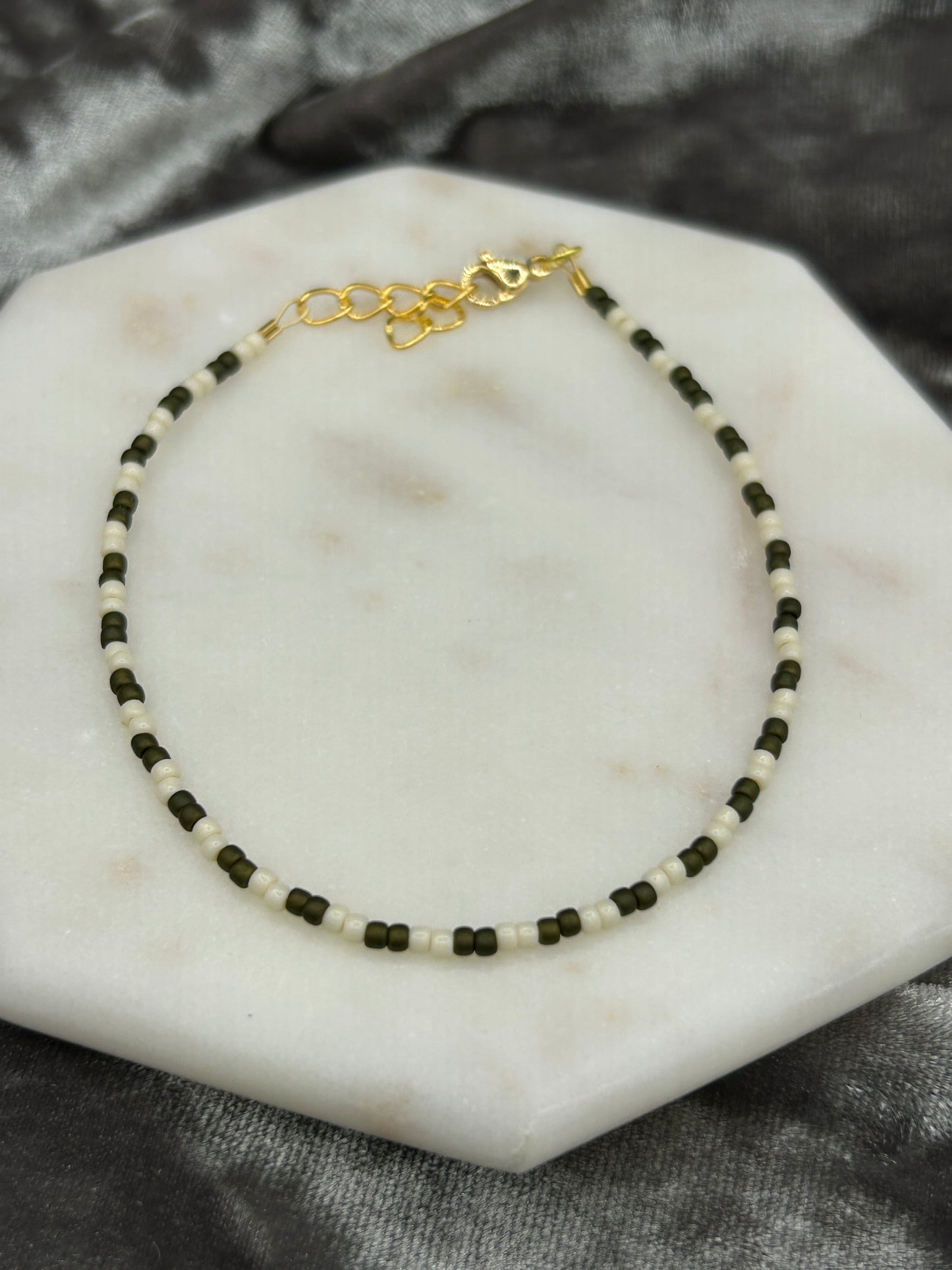 Deep olive and cream bracelet