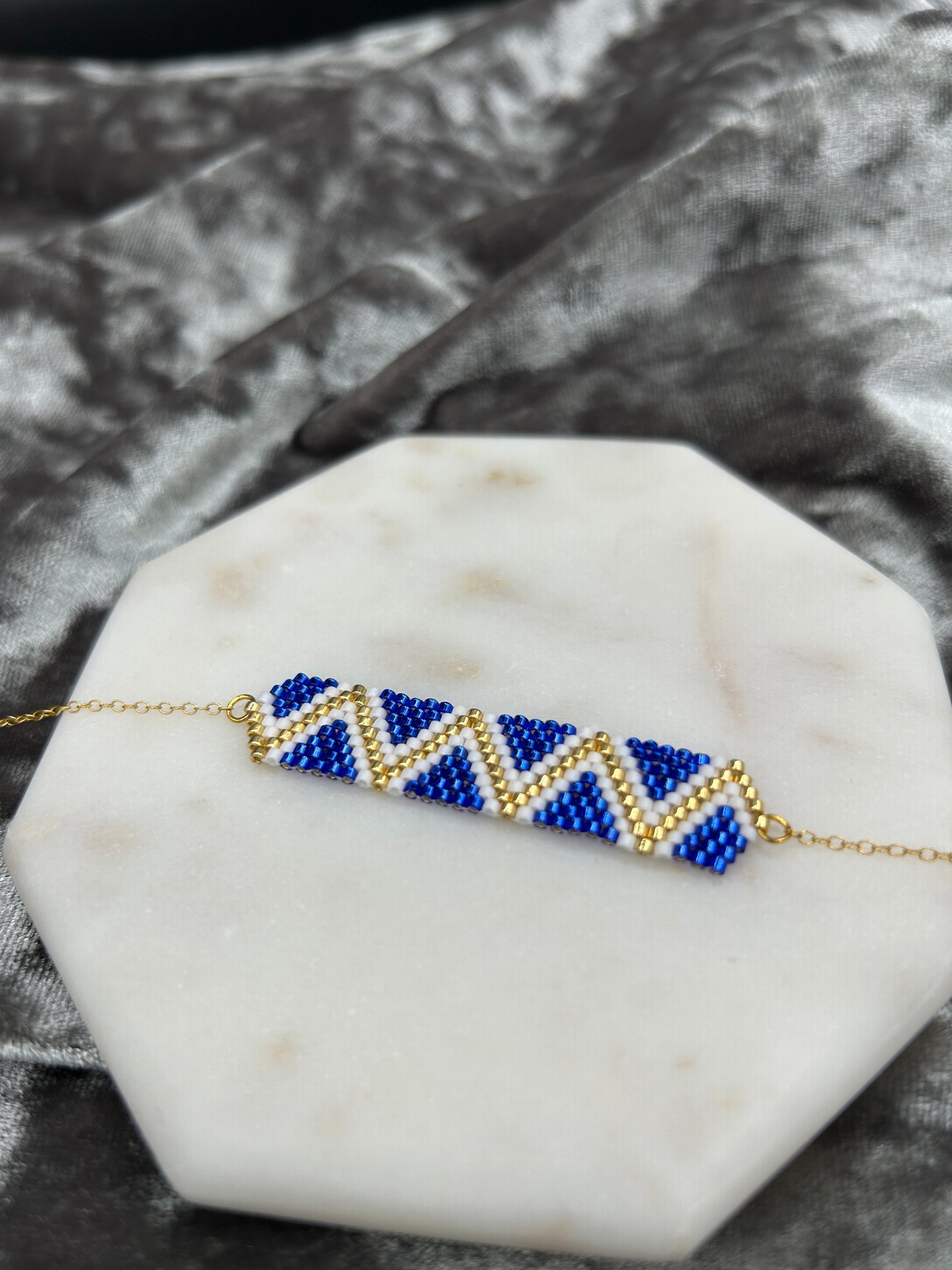 Gold and blue delica bracelet