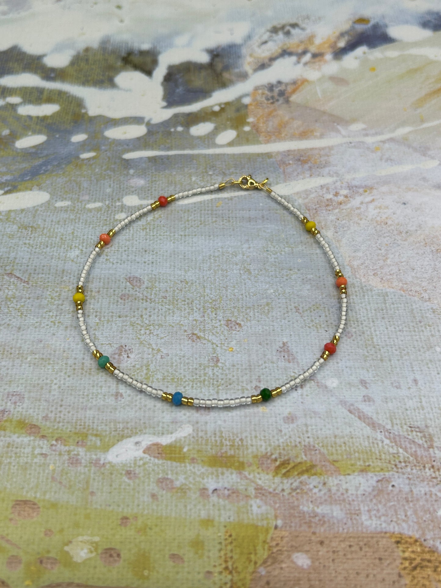 Rainbow and white anklet