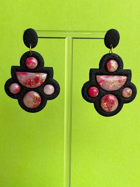 Pink and black geometric stone dangles