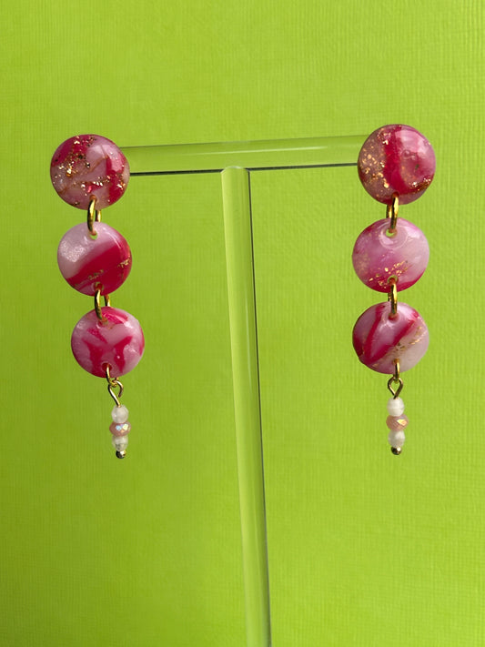 Pink marbled dot dangles