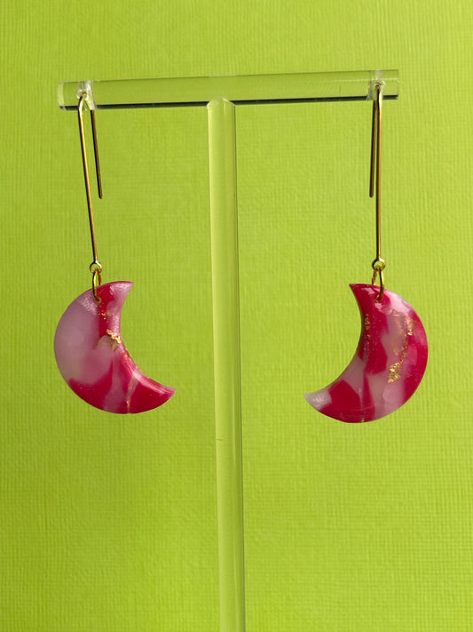 Pink marbled moon dangles