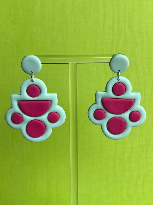 Mint and hot pink geometric stone dangles