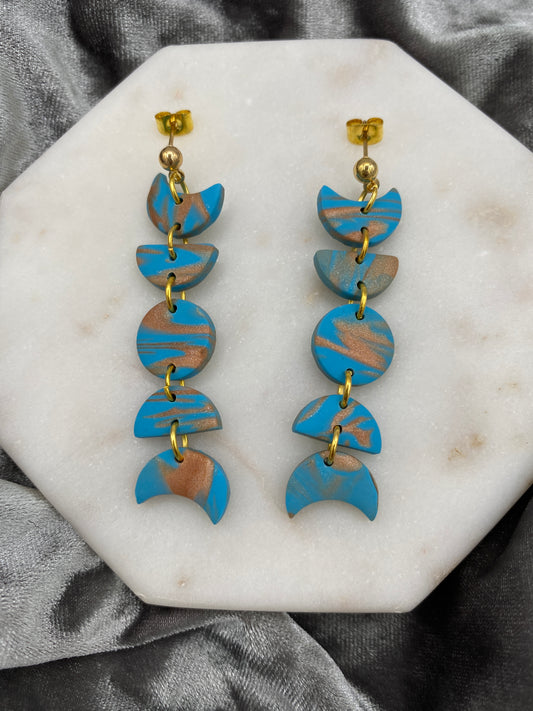 Turquoise and Gold Moon Phase Dangles