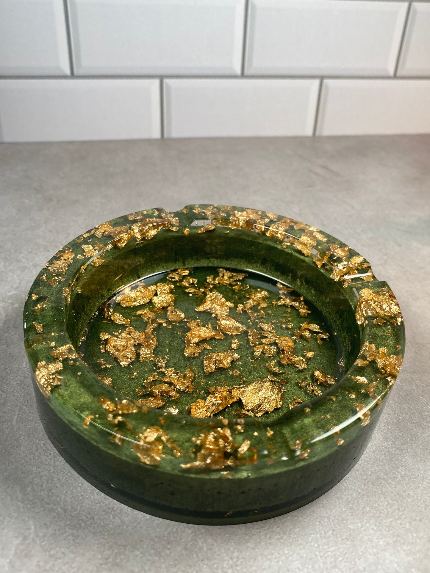 Gold and moss ashtray