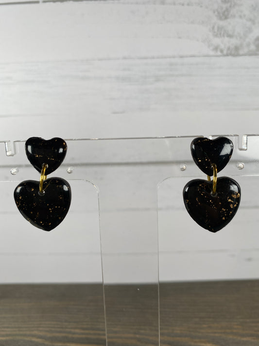 Black and gold double heart dangles - Small